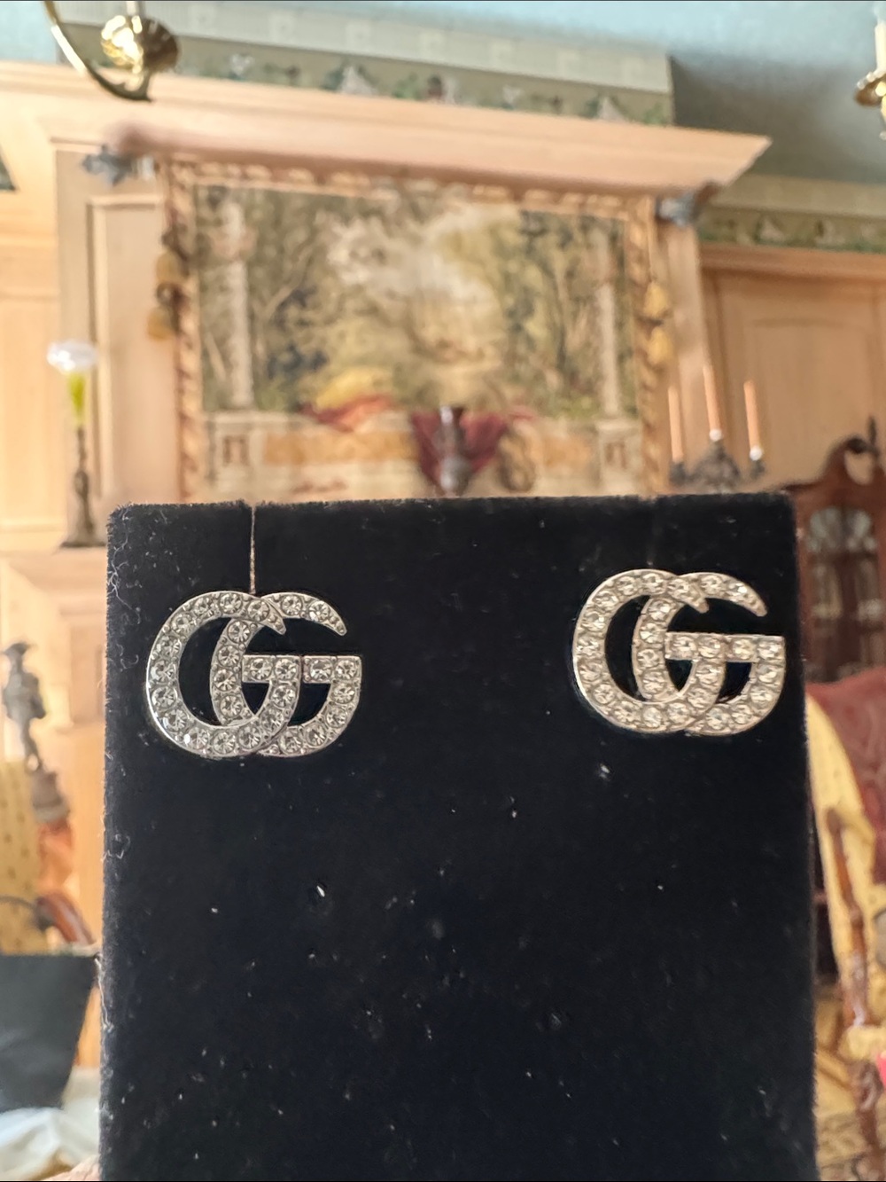 Earrings  Silver Crystal Double G Stud Earrings